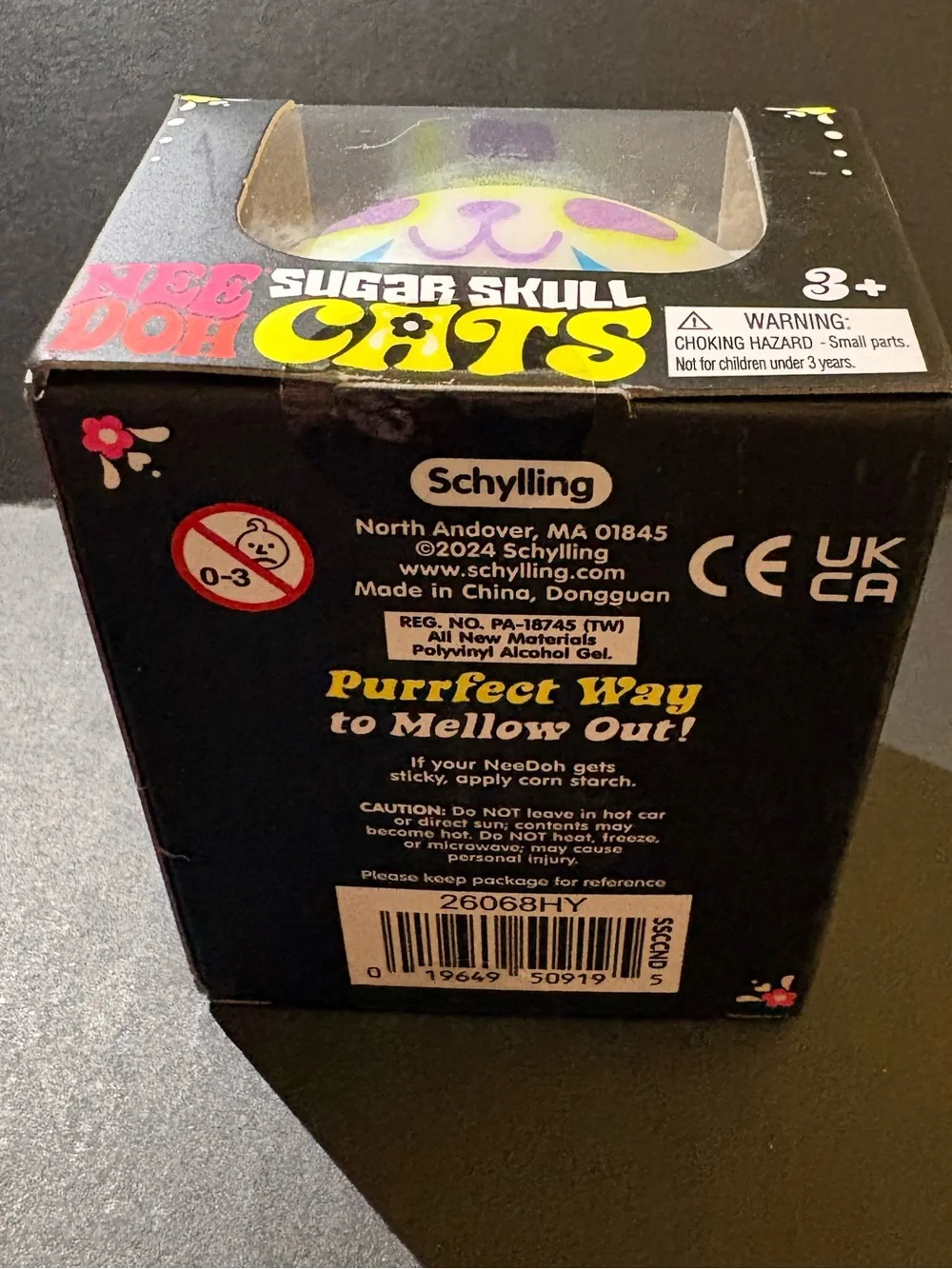 NeeDoh Sugar Skull Cat  - White with Purple & Yellow Accents